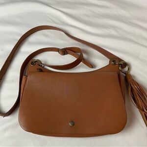 Lucky Brand Brown Leather Crossbody Bag Removable Tassel Phone Pocket Zip Close